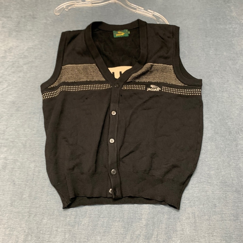 Jaguar Sports Cardigan Sweater Mens Large Black Knitted Sleeveless Button Front